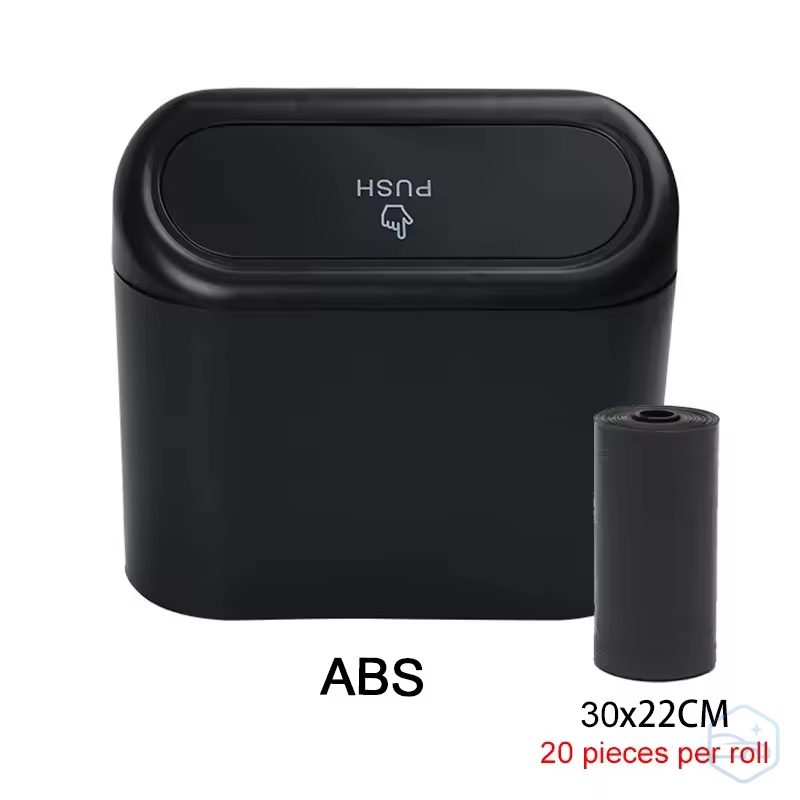Leakproof Mini Car Trash Can with Press-Top Lid & 20 Bag Roll