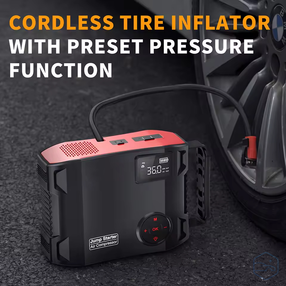 Car Jump Starter with Air Compressor & Power Bank – 2000A Portable Booster (16000mAh, 150 PSI)